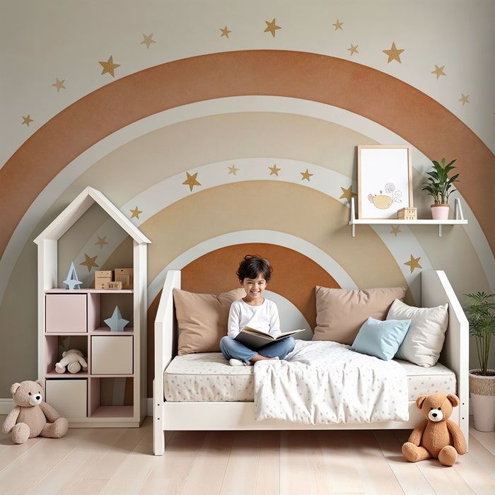 Barntapet | Mjuk regnbåge med gyllene stjärnor