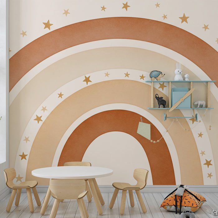 Barntapet | Mjuk regnbåge med gyllene stjärnor