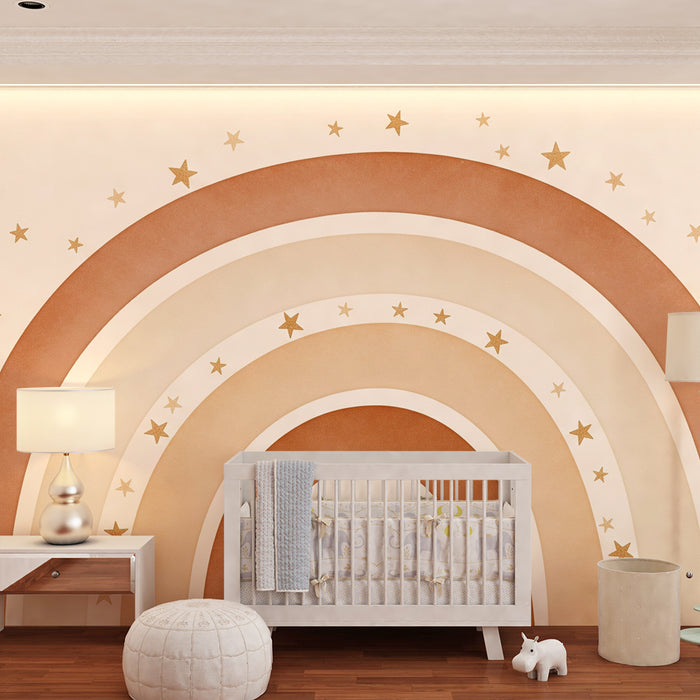 Barntapet | Mjuk regnbåge med gyllene stjärnor