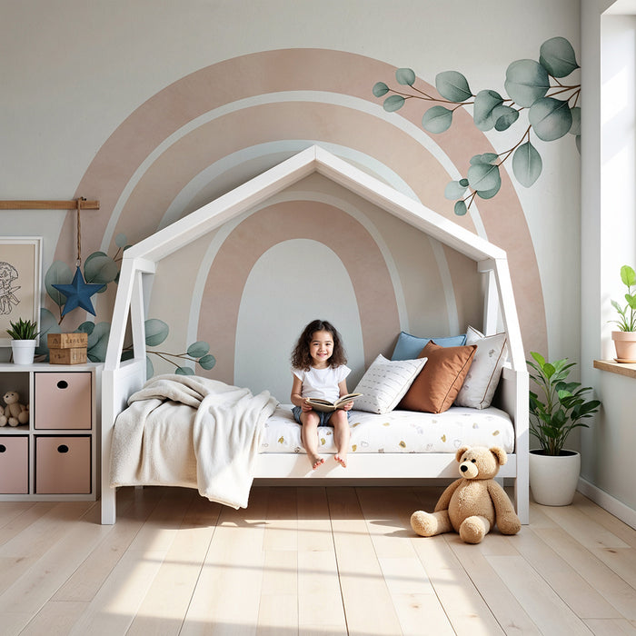 Barntapet | Mjuk regnbåge med delikat lövverk