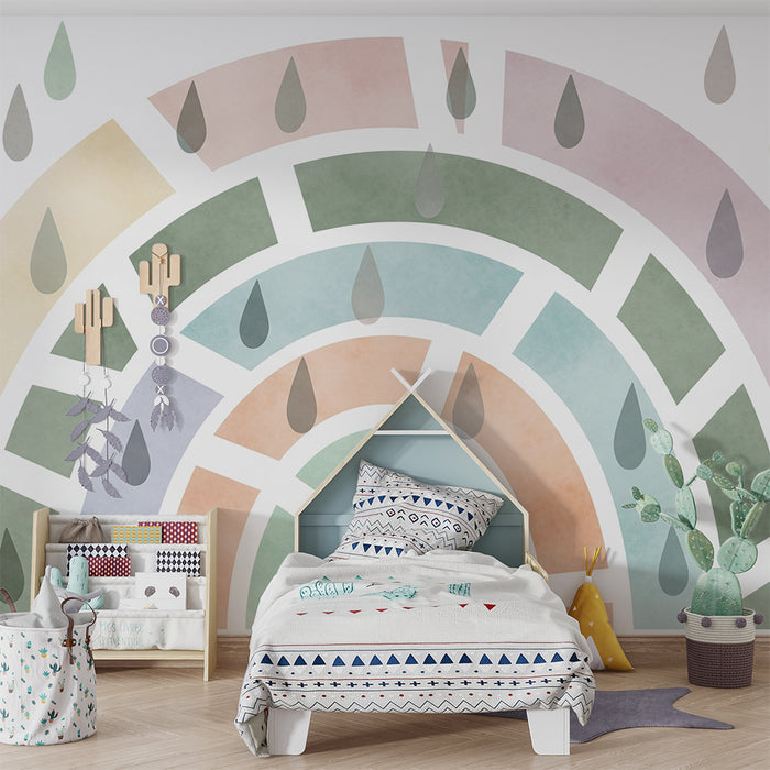 Barntapet | Mjuk regnbåge med pastellregndroppar