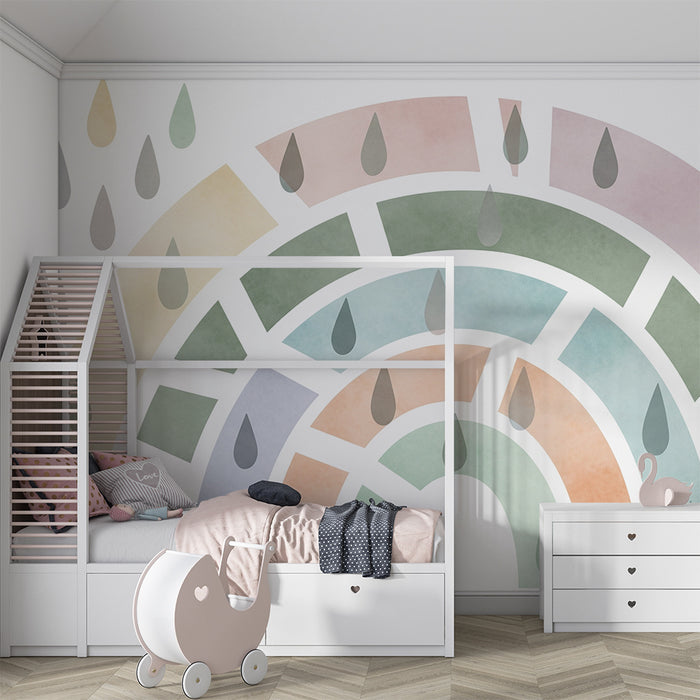 Barntapet | Mjuk regnbåge med pastellregndroppar
