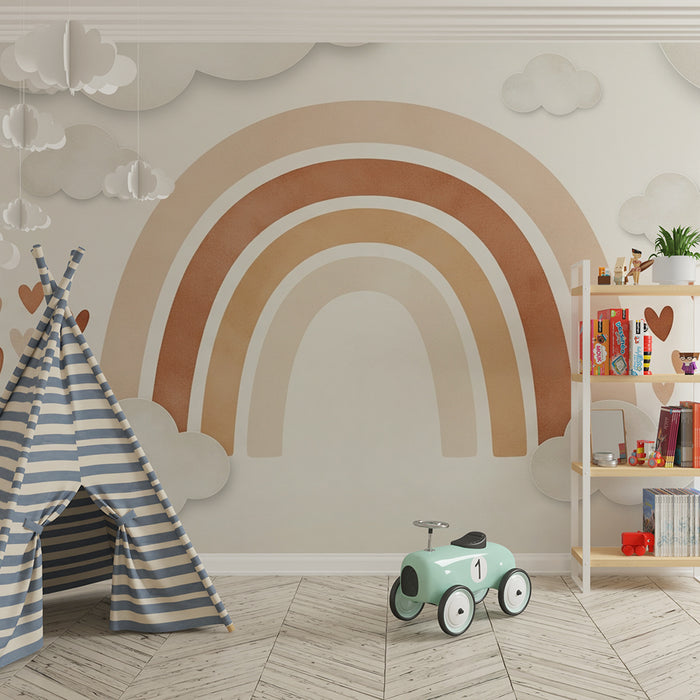 Barntapet | Mjuk regnbåge med moln och hjärtan