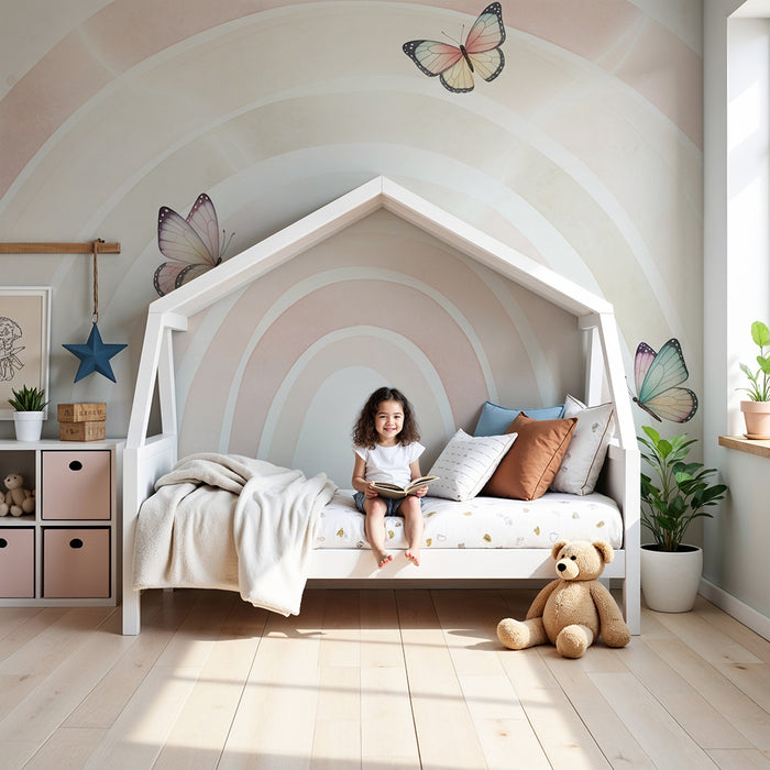 Barntapet | Mjukt regnbåge med färgglada fjärilar