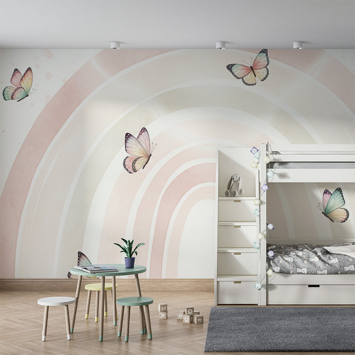 Barntapet | Mjukt regnbåge med färgglada fjärilar
