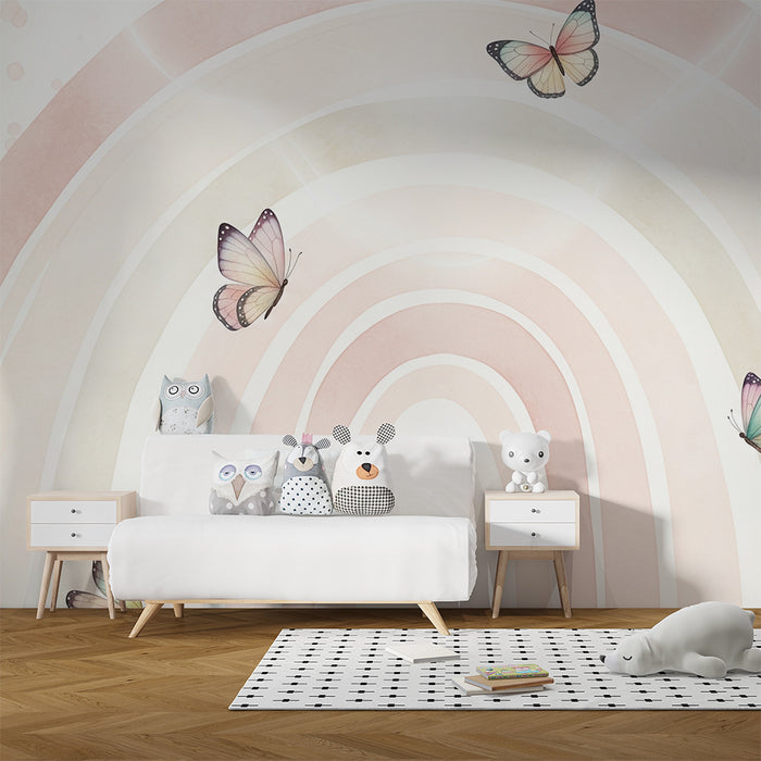 Barntapet | Mjukt regnbåge med färgglada fjärilar