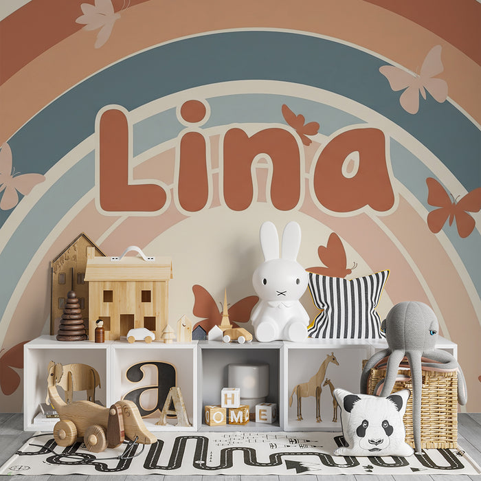 Nursery room wallpaper | Soft rainbow with delicate butterflies