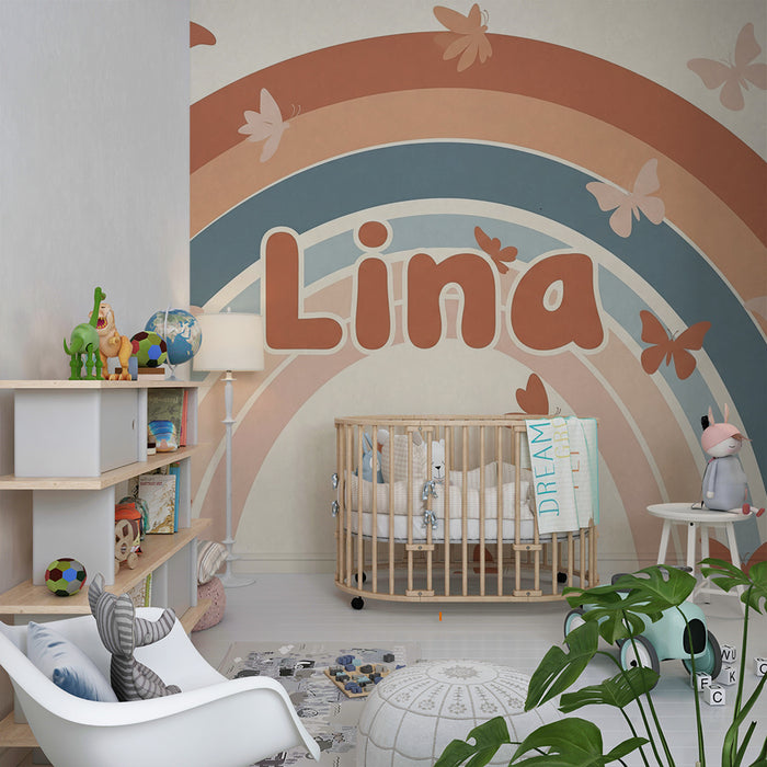 Nursery room wallpaper | Soft rainbow with delicate butterflies