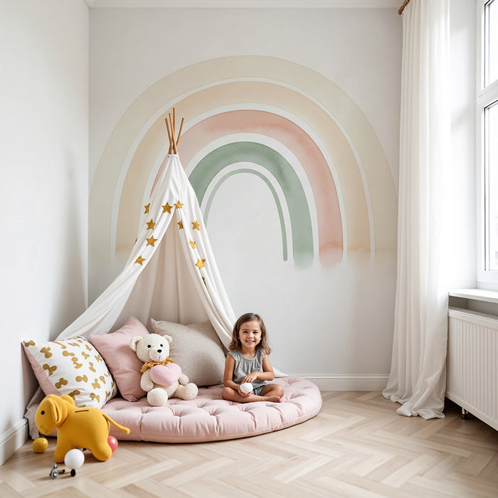 Barntapet | Mjukt pastellfärgat regnbågsmotiv i akvarell