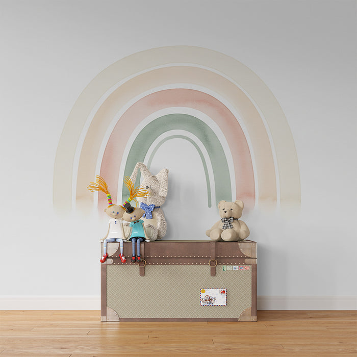 Barntapet | Mjukt pastellfärgat regnbågsmotiv i akvarell