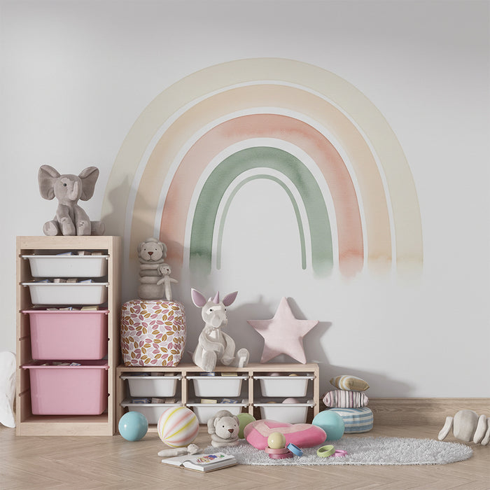 Barntapet | Mjukt pastellfärgat regnbågsmotiv i akvarell