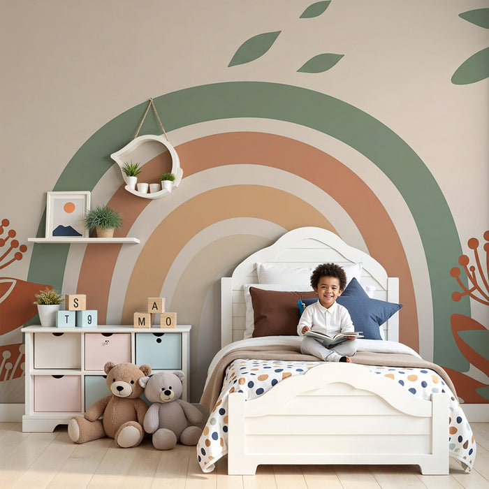 Barntapet | Mjuk regnbåge omgiven av färgglada lövverk