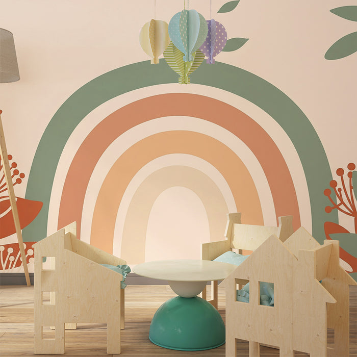 Barntapet | Mjuk regnbåge omgiven av färgglada lövverk