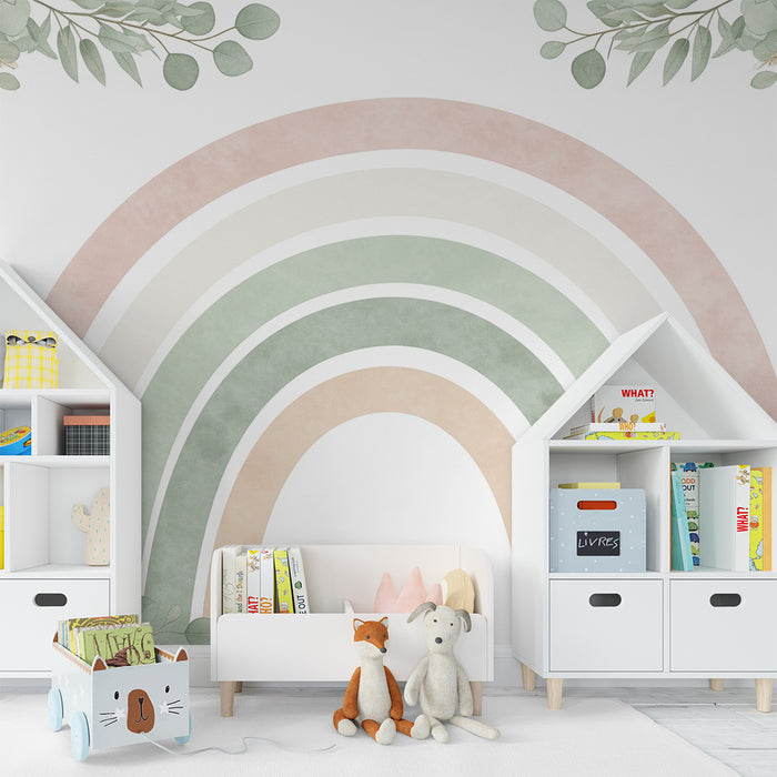 Barntapet | Mjuk regnbåge omgiven av delikat lövverk