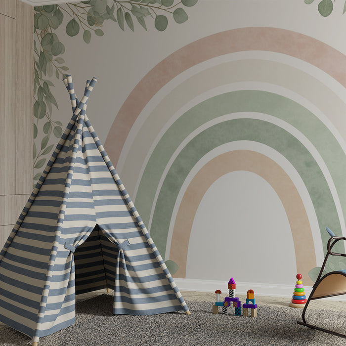 Barntapet | Mjuk regnbåge omgiven av delikat lövverk