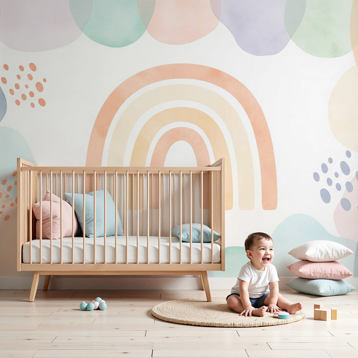Barntapet | Mjuk regnbåge omgiven av pastellformer