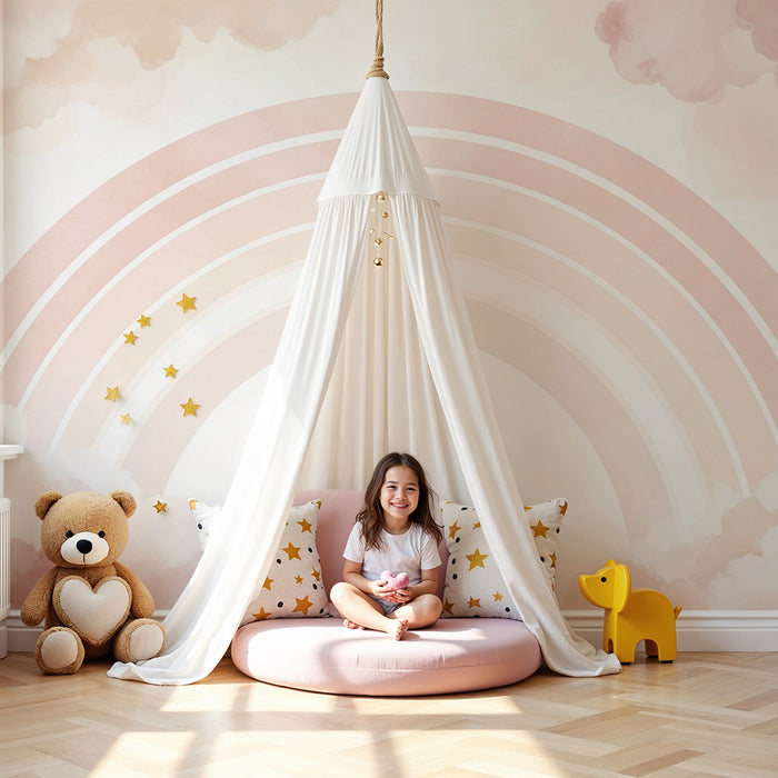 Barntapet | Mjuk regnbåge omgiven av rosa moln