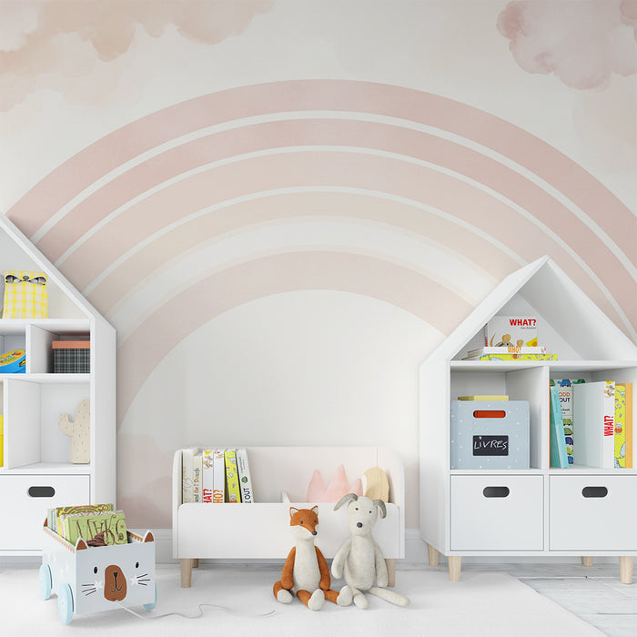 Barntapet | Mjuk regnbåge omgiven av rosa moln