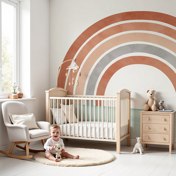 Barntapet | Mjuk och lugnande regnbåge med pastellfärger