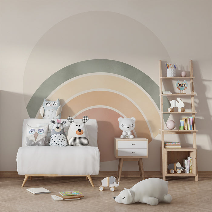 Barntapet | Mjuk och lugnande regnbåge på krämfärgad bakgrund