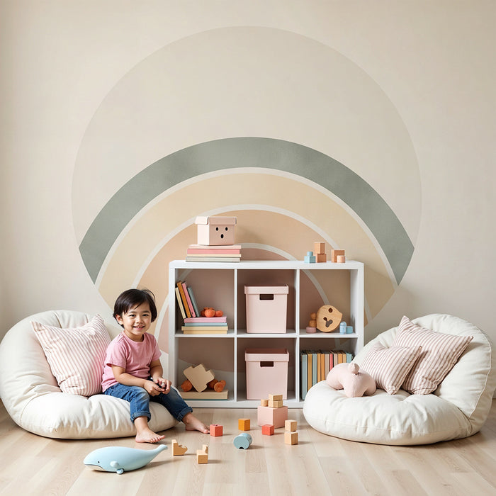 Barntapet | Mjuk och lugnande regnbåge på krämfärgad bakgrund