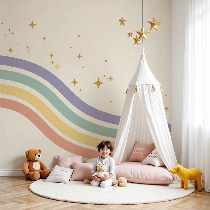 Barntapet | Mjuk regnbåge och glittrande stjärnor