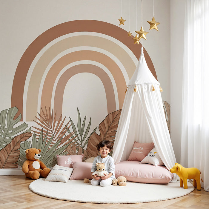 Barntapet | Mjuk regnbåge och tropisk lövverk