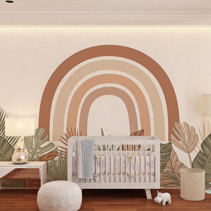 Barntapet | Mjuk regnbåge och tropisk lövverk