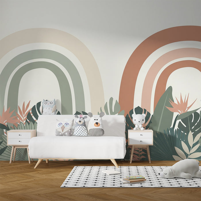Barntapet | Mjuk regnbåge och lugnande tropisk lövverk