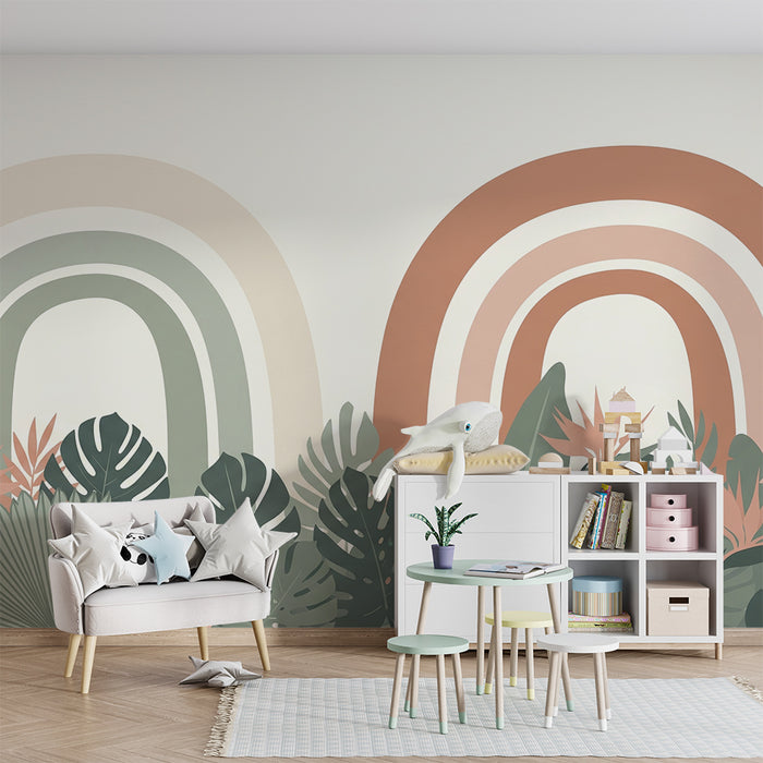 Barntapet | Mjuk regnbåge och lugnande tropisk lövverk