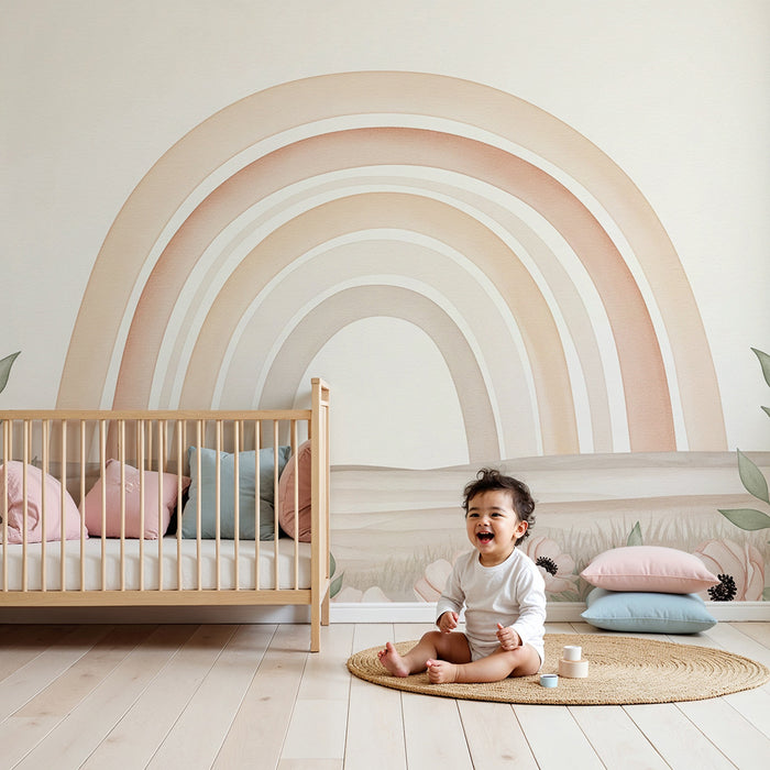 Barntapet | Mjuk regnbåge och ömtåliga blommor