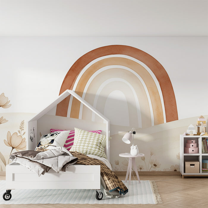 Barntapet | Mjuk regnbåge och delikata blommor i pastellfärger