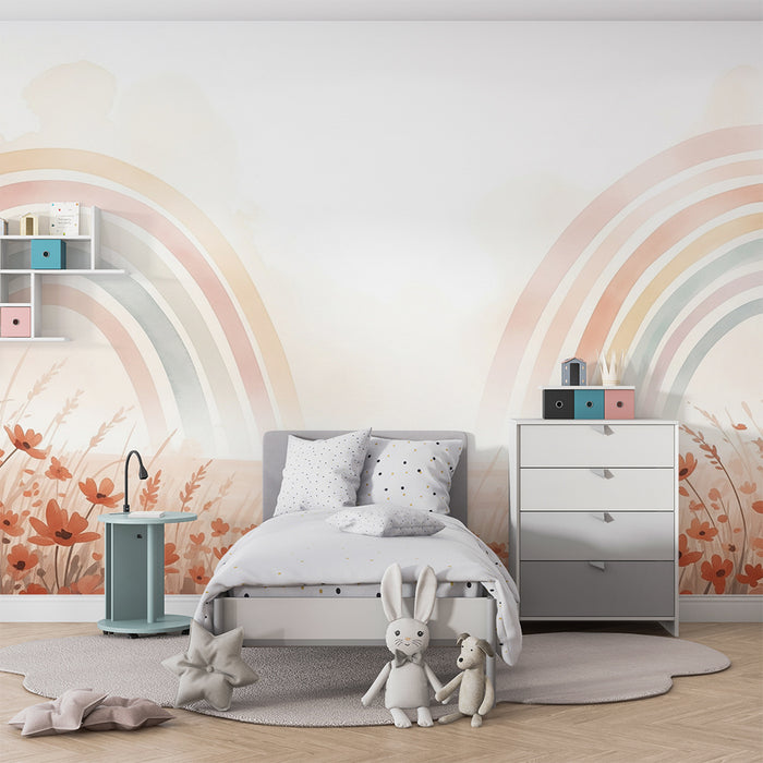 Barntapet | Mjuk regnbåge och delikata blommor i en lugnande miljö
