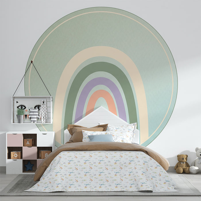 Barntapet | Mjuk och pastell regnbåge på grön bakgrund