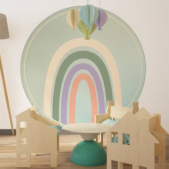Barntapet | Mjuk och pastell regnbåge på grön bakgrund