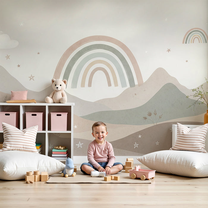 Papel pintado infantil | Dulce arco iris y paisajes tranquilizadores