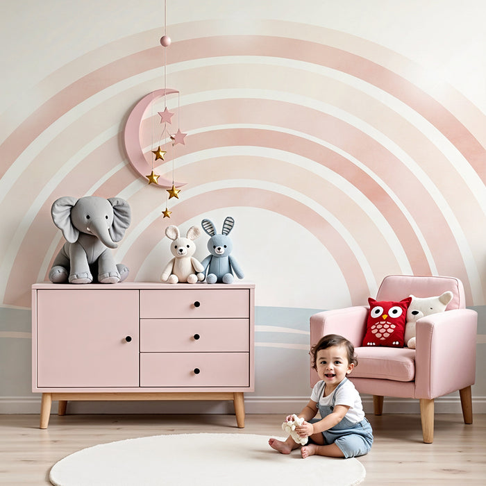 Tapeta dětského pokoje | Jemná duha a uklidňující vlny