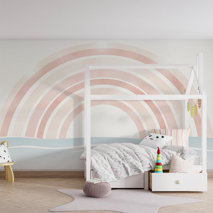 Tapeta dětského pokoje | Jemná duha a uklidňující vlny