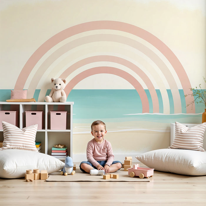 Papel de parede quarto bebê | Curcubeu dulce pe fund marin liniștitor