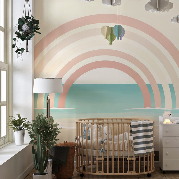 Papel de parede quarto bebê | Curcubeu dulce pe fund marin liniștitor