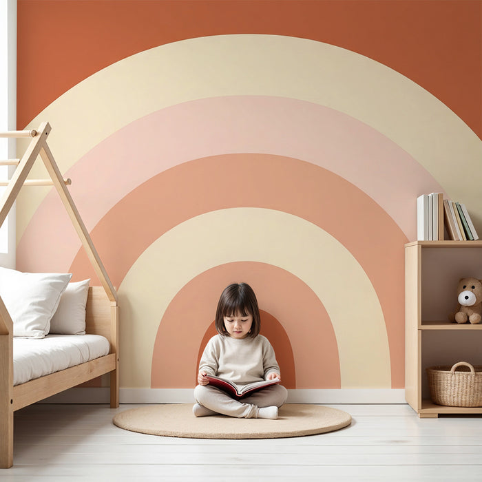 Barntapet | Mjuk regnbåge på terrakottafärgad bakgrund