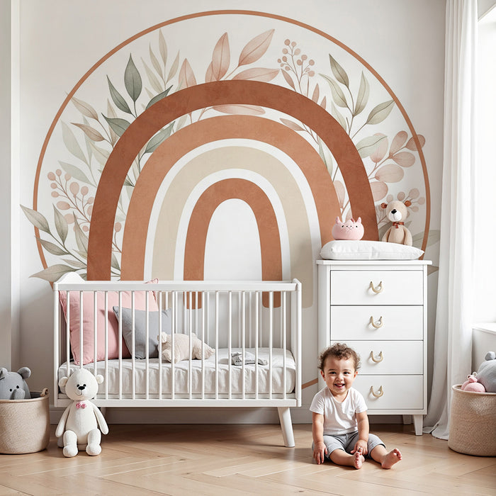 Børneværelse tapet | Regnbue i kugle med løv