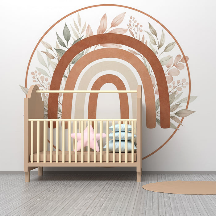Børneværelse tapet | Regnbue i kugle med løv
