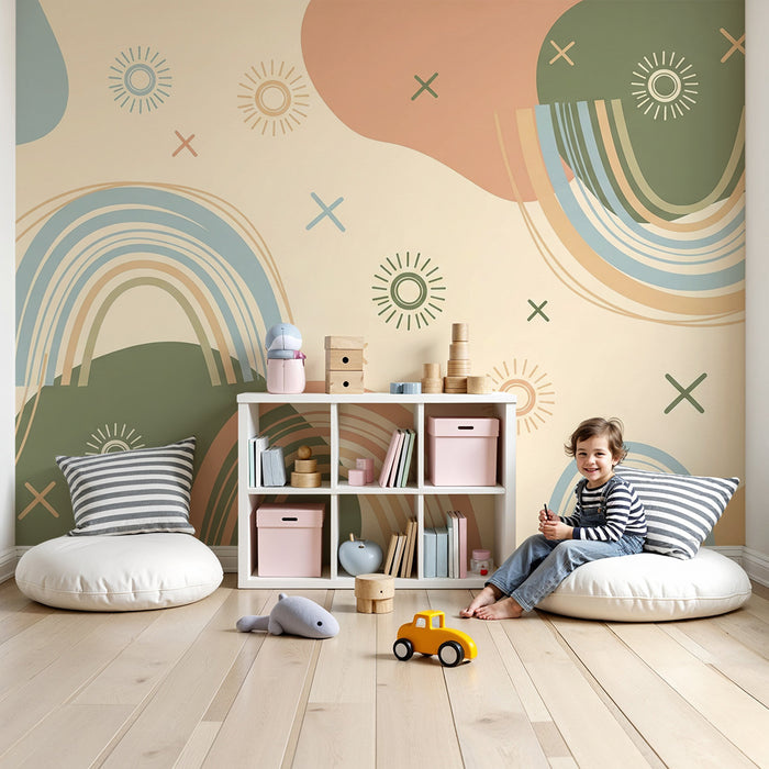 Barntapet | Regnbåge och abstrakta former i mjuka toner