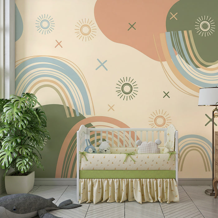 Barntapet | Regnbåge och abstrakta former i mjuka toner