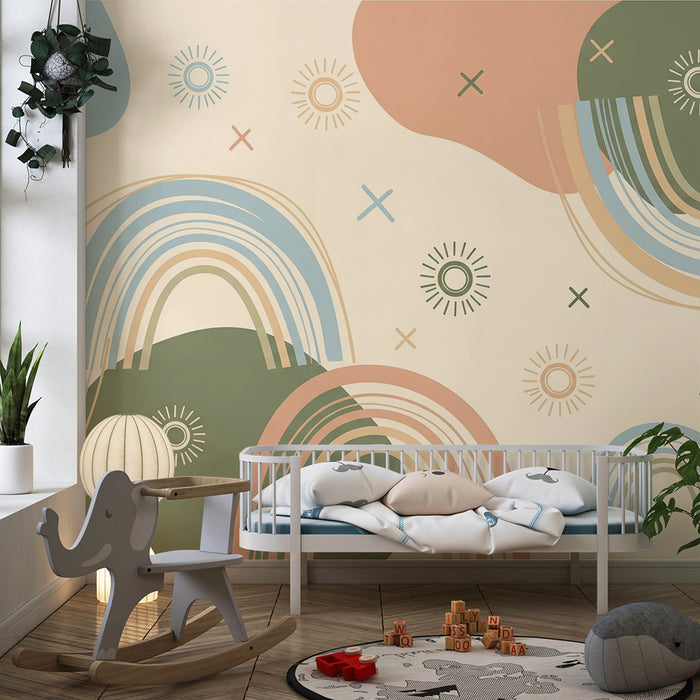 Barntapet | Regnbåge och abstrakta former i mjuka toner