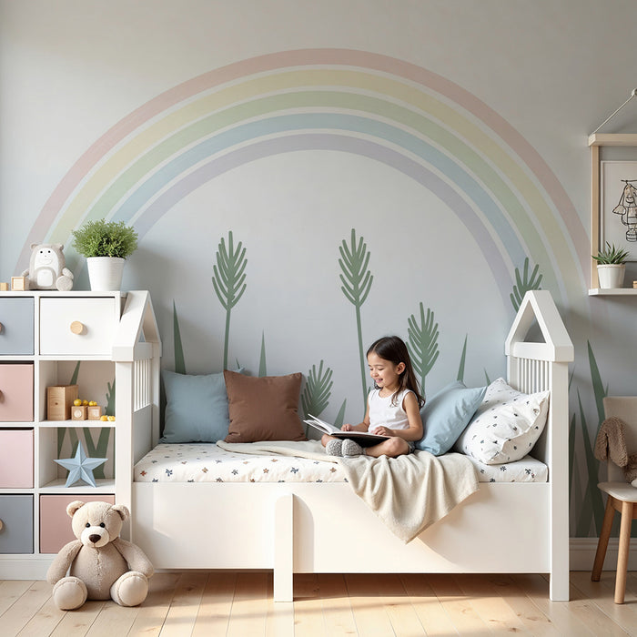 Nursery room wallpaper | Rainbow and soft grass