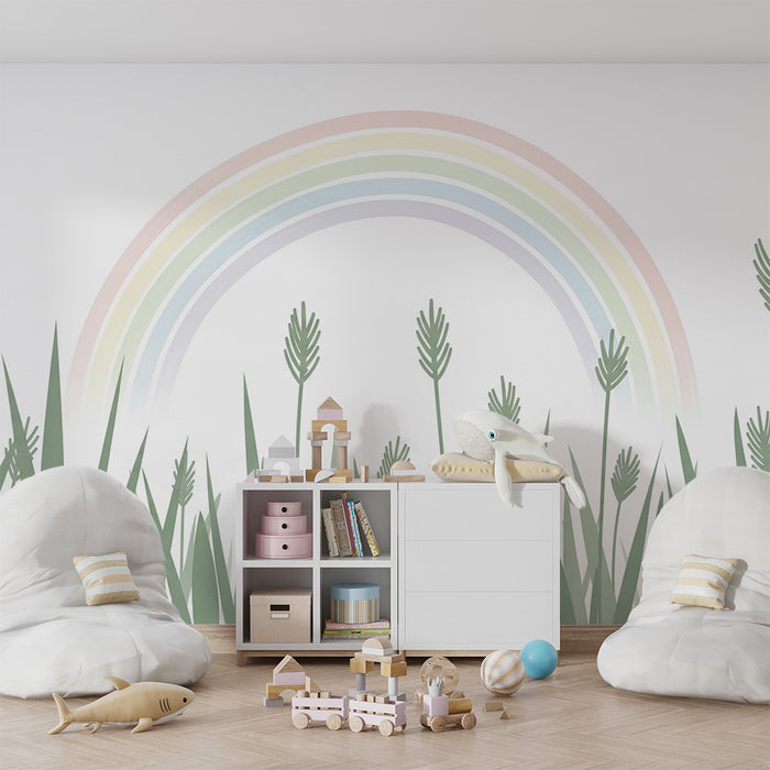 Nursery room wallpaper | Rainbow and soft grass