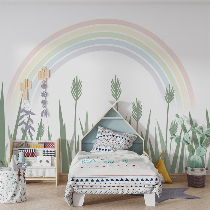 Nursery room wallpaper | Rainbow and soft grass