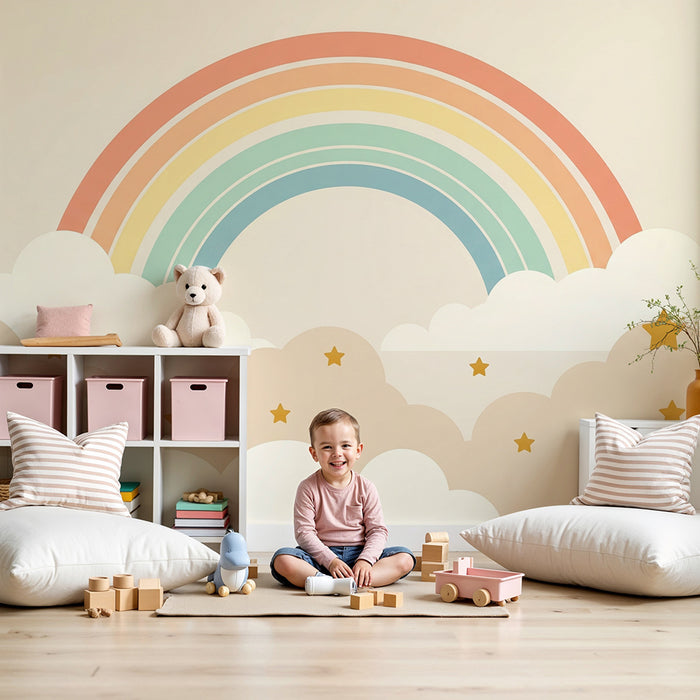 Papel pintado infantil | Arco iris y nubes suaves